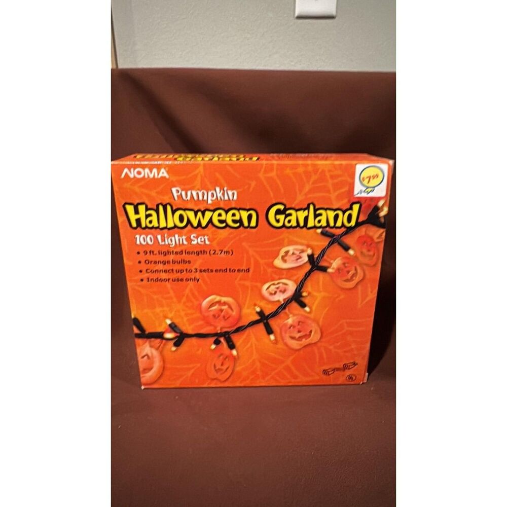 Noma Vintage New Halloween 100 Lights  9 Ft. Length Indoor Pumpkin